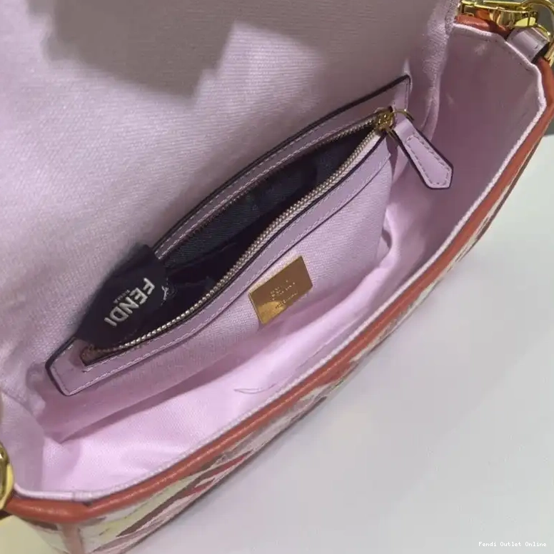Cheap In Multi Canvas Bag Motif Baguette Pink Fendi Medium FF 0514